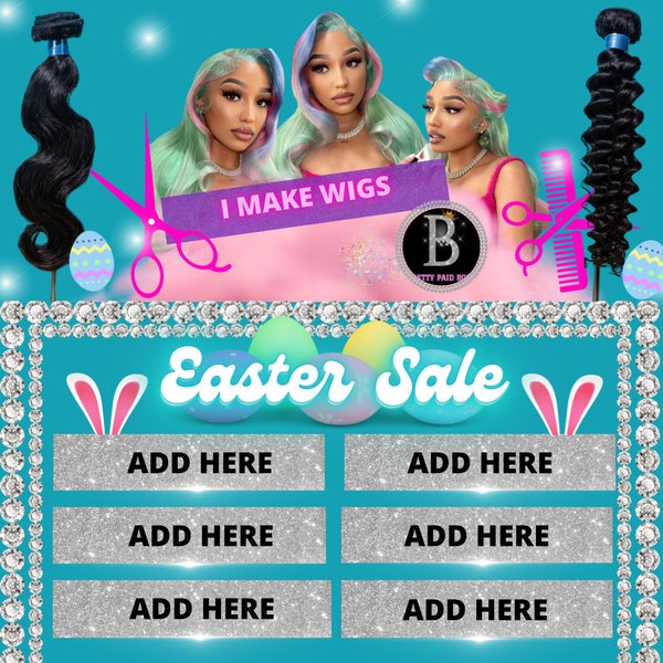 WIG SALE TEMPLATE, wig sale flyer, social media post, instagram flyer, flyer design, Easter sale , hair flyer, social media, wigs bundles