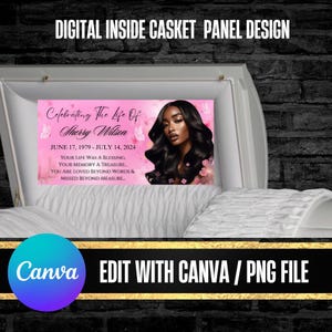 inside panel for casket design, digital download, canva , editable , purple, loving memory , rest in peace, printable