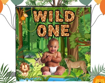 Safari birthday backdrop , Wild One, editable , digital download, canva , instant download, 8x8