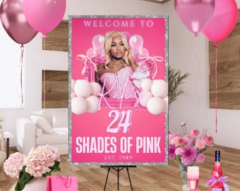 Shades of pink Geburtstag Willkommensschild , editierbar , digitaler Download, druckbar , rosa , Party