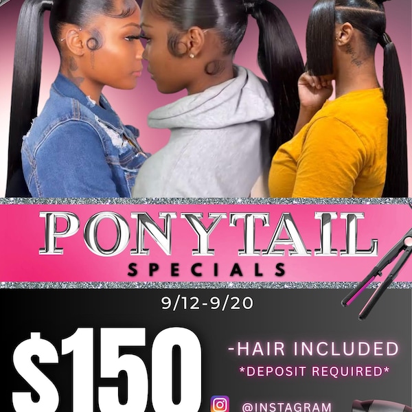 Ponytail specials, editable, canva ,digital download