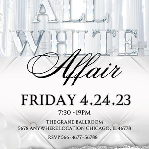 All white affair invite , digital download , editable, diy