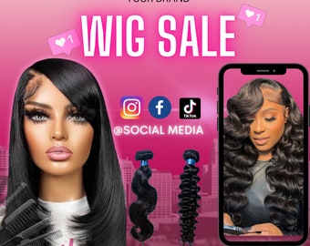 WIG SALE TEMPLATE, wig sale flyer, social media post, back to school flyer, pink , hair flyer, social media, wigs bundles, hair sale