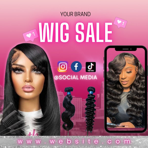 WIG SALE TEMPLATE, wig sale flyer, social media post, back to school flyer, pink , hair flyer, social media, wigs bundles, hair sale