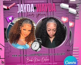 Back To School flyer,August booking flyer, editable w/canva , digital download, printable, braids,nails,lashes,wig install, DIY