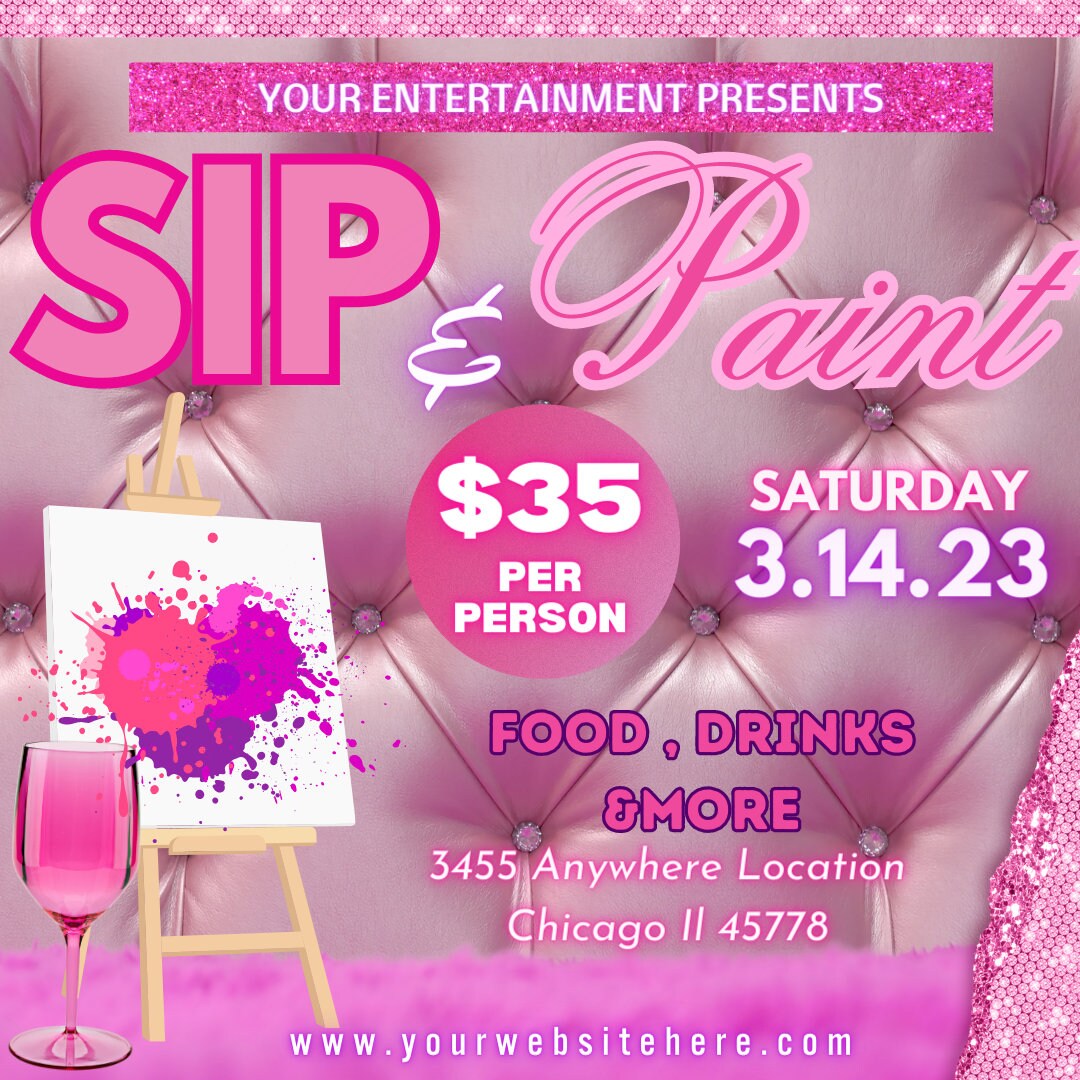 Sip & Paint Invite , Editable , Digital Download , Diy Etsy