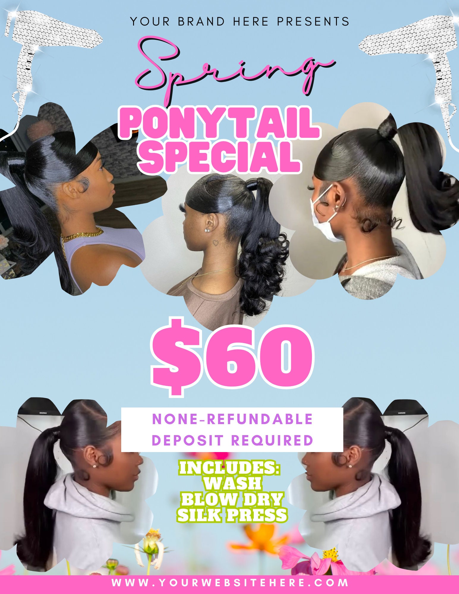 Spring Ponytail Special Canva Template, Editable , Digital Download Spring Ponytail Special Canva Template, Editable , Digital Download