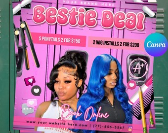 Bestie deal flyer, Back To School specials, bookings available, editable with CANVA, digital download, printable, braid flyer