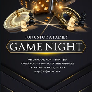 Invitación a una noche de juegos en familia, plantilla de Canva, descarga instantánea, descarga digital, imprimible
