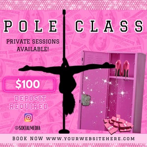 Pole Dance Klasse Flyer, bearbeiten mit canva, digitaler Download, editierbar