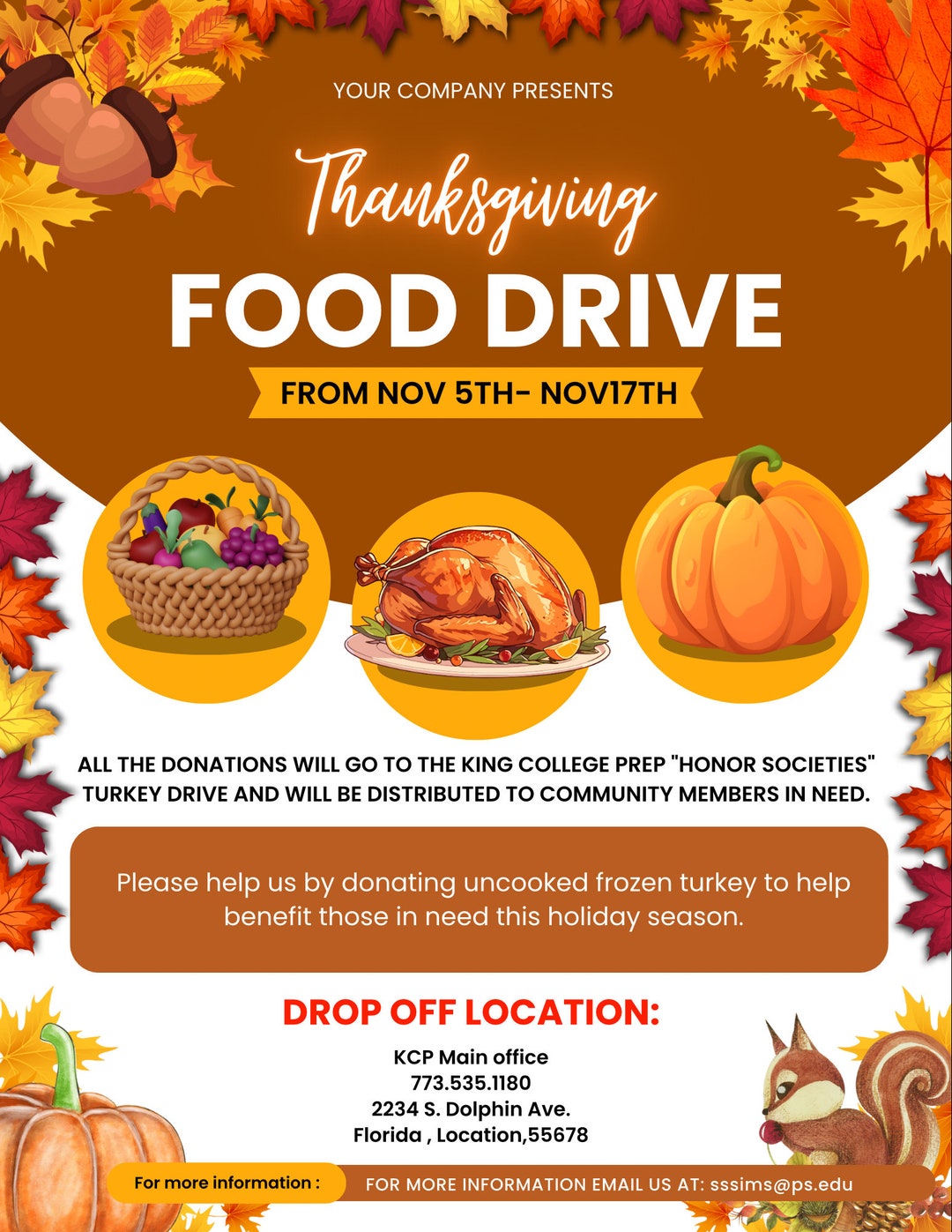 Thanksgiving Food Drive Flyer, Editable , Digital Download, Instant