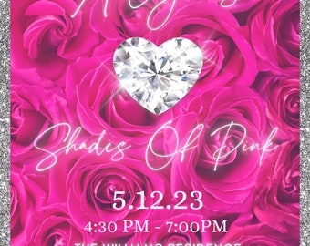 Shades of pink birthday invite, editable , digital download, canva