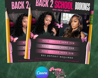 August Back To School specials,bookings available, editable with CANVA, digital download, printable, braid flyer , August ,hair flyer