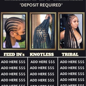 Braid Specials,Knotless braid Flyer, price list ,Instagram Flyer, Canva Flyer, Social Media Flyer, Edit In Canva,Social Flyer,Hair Flyer