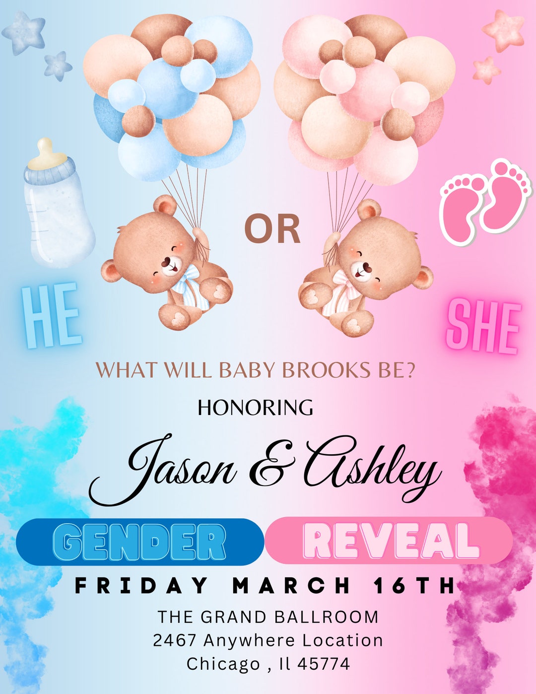 Gender Reveal Canva Flyer Girl or Boy Etsy
