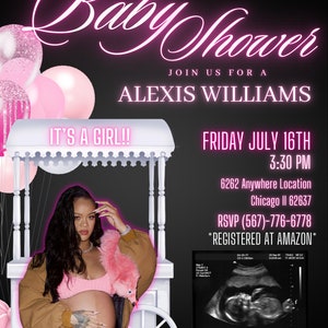 Its a girl baby shower invite , digital download, canva , pink , editable