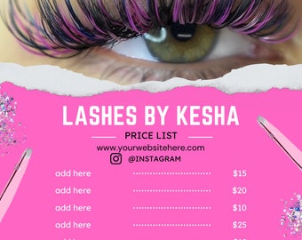 Lash pricelist Flyer, edit with canva , Lash technician Flyer, Editable , Lash Tech, Lash  Flyer, LASH SALE