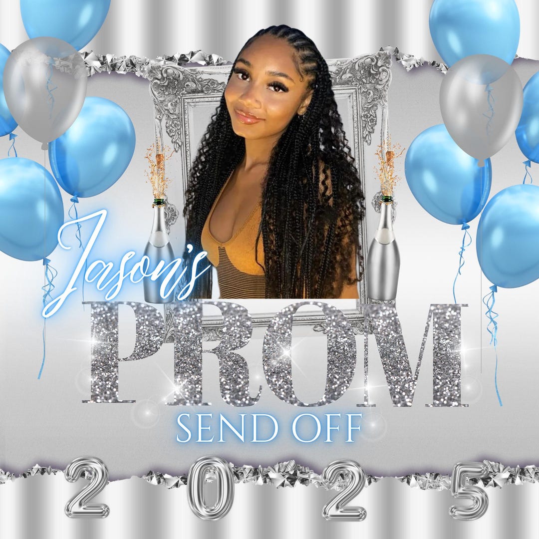 Send Off Backdrop Prom Send off Backdrop , Blue & Silver , Editable , Digital Download ...