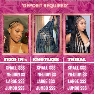 Braid Specials,Knotless braid Flyer, price list ,Instagram Flyer, Canva Flyer, Social Media Flyer, Edit In Canva,Social Flyer,Hair Flyer