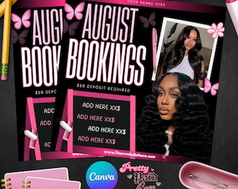 August Back To School specials, bookings available, editable with CANVA, digital download, printable, braid flyer , August ,hair flyer