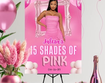 Shades of pink Geburtstag Willkommensschild , editierbar , digitaler Download, druckbar , rosa , Party