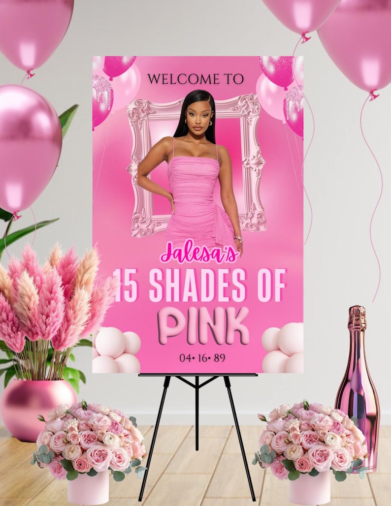 Shades of Pink Birthday Welcome Sign , Editable , Digital Download ...