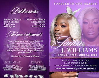 Livreto de obituário de funeral de 4 páginas | download digital Canva Template | Bi-Fold | folheto de funeral | download instantâneo | bi-Fold