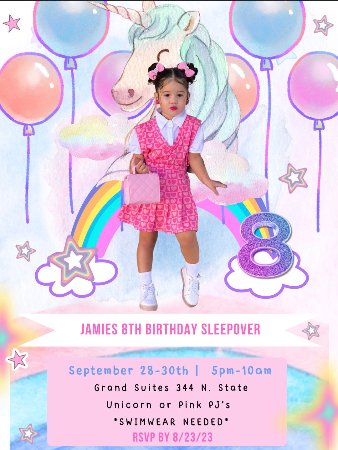 Unicorn Birthday Invitation , Digital Download, Instant Download, Girl ...