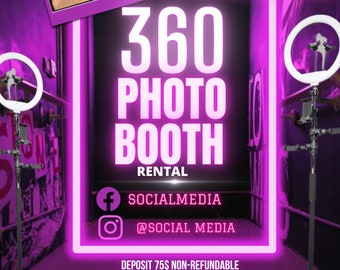 Cabine de fotos 360, flyer 360, flyer de festa, editar modelo Canva Cabine de fotos à venda