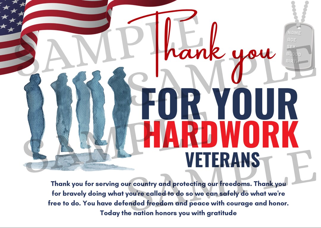 Thank A Veteran Thank You Card, Military,army Service , Instant