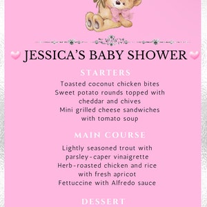 Bearbeitbare rosa Babypartymenükarte, Canva-Vorlage, digitaler Download, es ist ein Junge