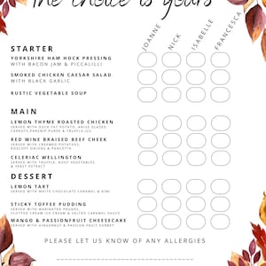 Carte de menu automnale