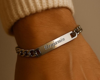 Bracelet personnalisé gravé grosse chaîne Homme, Saint-Valentin idée cadeau d'anniversaire fête des Pères