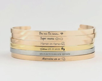 Personalized bangle bracelet, Customizable bracelet, Couple bracelet, Mother's bracelet, Godmother bracelet, Bridesmaid gift, Name bracelet, Christmas gift