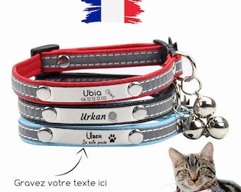 Collier pour chat personnalisé - Collier pour chaton personnalisé - Collier chaton avec bande réfléchissante - collier pour chat gravé
