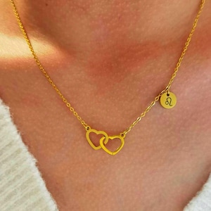 Personalized Double Intertwined Heart Necklace, Love Heart Charm Necklace, Name Necklace, Mom Jewelry, Christmas Gift, Valentine&#39;s Day Gift