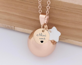 Bola de grossesse Or Rose personnalisé lettre initiale avec breloque nacré naturel blanc au choix, cadeau maman enceinte, cadeau futur maman