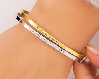 Pulsera de mujer con mensaje grabado personalizado, pulsera con nombre para mujer, joyería personalizada, regalo del Día de la Madre, regalo de madrina