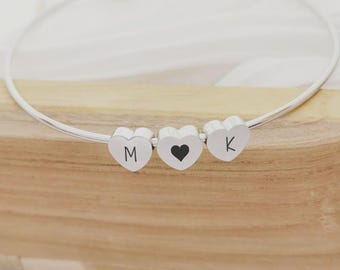 Bangle bracelet with hearts to engrave in stainless steel, Personalized bracelet, Personalized gift, Gift for Mom, Godmother, Nanny, Birth