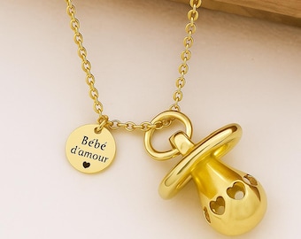 Handmade pregnancy bola in the shape of a pacifier with personalized initial medal, personalized engraved mini bola, future mother gift