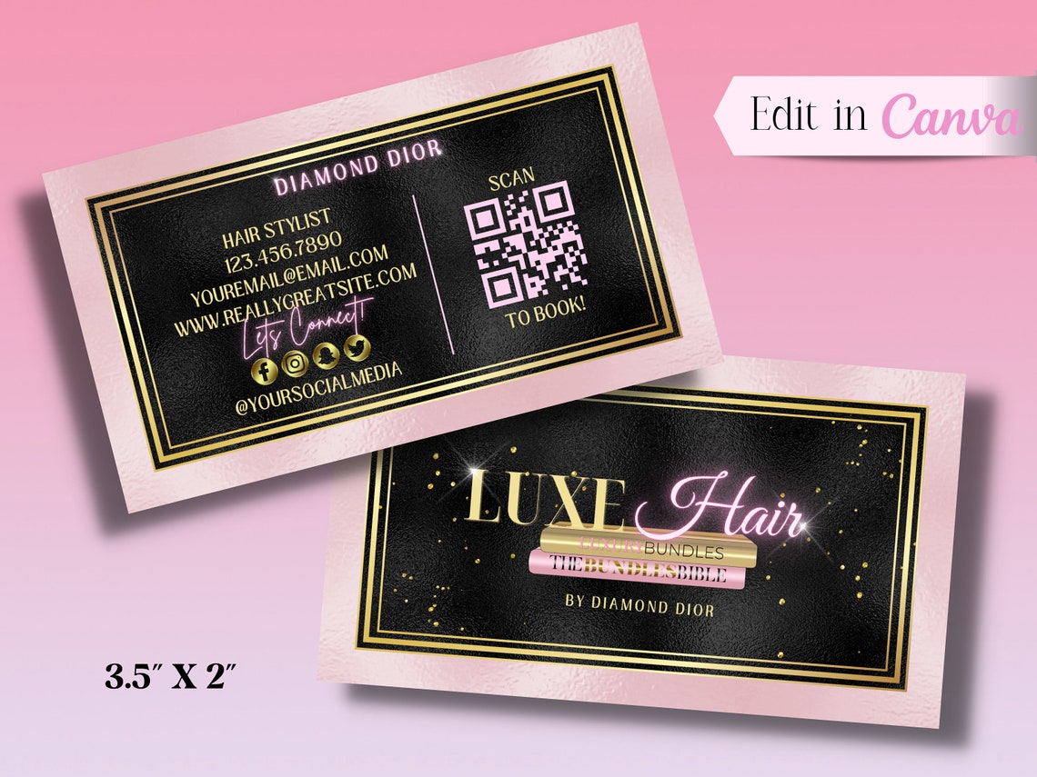 Editable Business Card Template Hair Stylist Business Card Etsy