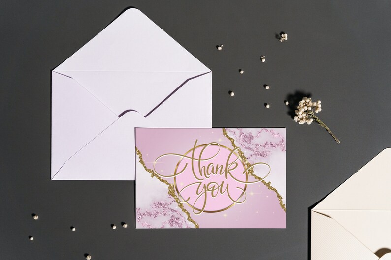 Editable Thank You Card Template Marble Print Thank You Card Etsy