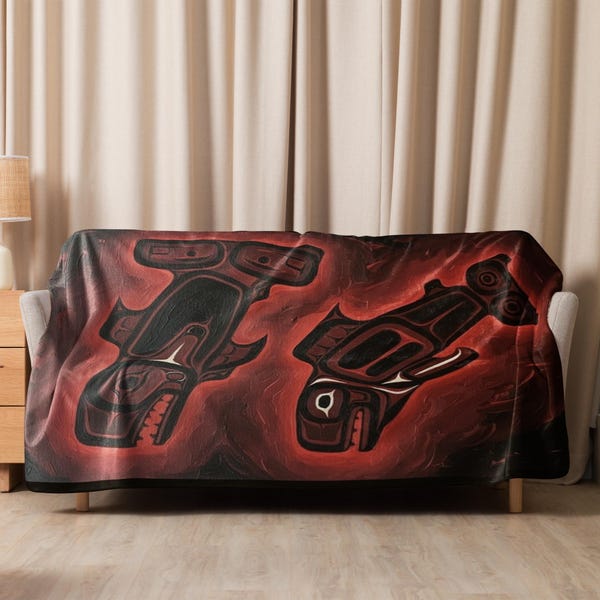 Sherpa Fleece Tlingit Dog Salmon Sherpa Blanket • Indigenous Alaskan Design