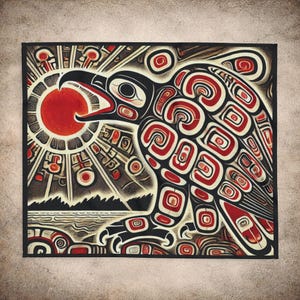 Fleece Throw Northwest Coast Raven Blanket - Raven Steals the Sun 2 | Indigenous Inspired Myth Art