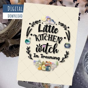 Printable Little Kitchen Witch in Training, Blank Inside, Kitchen Witch card,