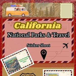 Confezione da 2 fogli di adesivi con cartoline di viaggio e dei parchi nazionali della California, ideali per scrapbooking, quaderni, computer portatili e altro ancora!