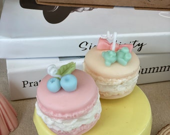 Vela de postre con forma de macarrones al estilo coreano, bonita vela hecha a mano, vela dulce, regalo de decoración del hogar, vela de comida, regalo de cumpleaños para ella