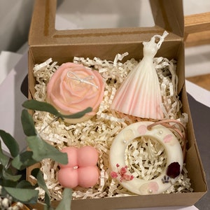 Candle Gift Box, Handmade Gift Box, Wedding Candles, Pink Rose Candle Gift Set, Gift Box For Mom, set For Candles, Modern Unity Candle Set