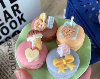 Vela de postre con forma de mini macarons, bonita vela hecha a mano, vela dulce, regalo de decoración del hogar, vela de comida rara, regalo de cumpleaños para ella