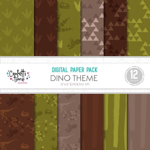 Papel digital de dinossauro, padrão Dino<Design de dinossauro, papel digital, Papel de álbum de recortes de dinossauro, papel de álbum de recortes